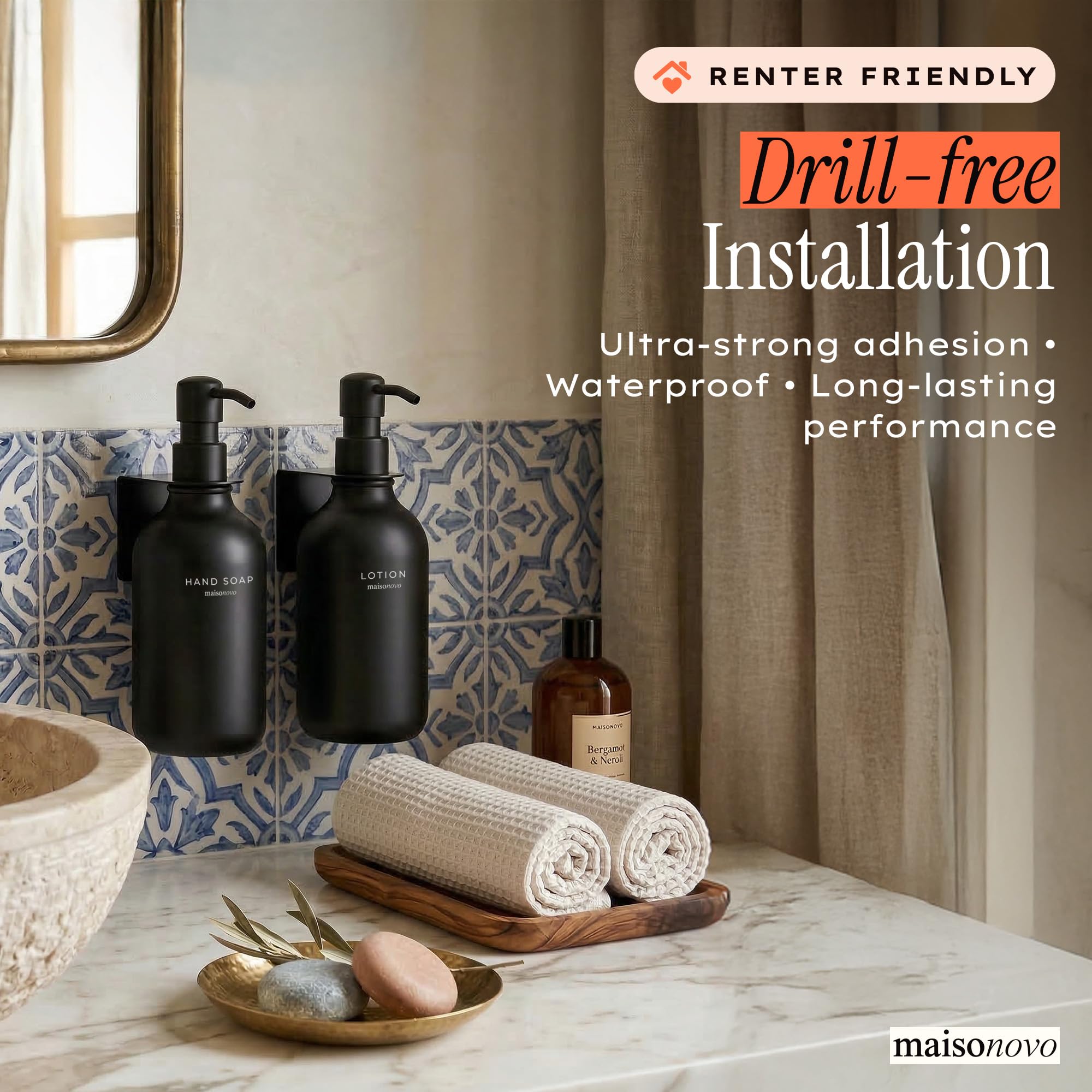 MAISONOVO refillable bottles 2-pack for easy refills and cleanup.