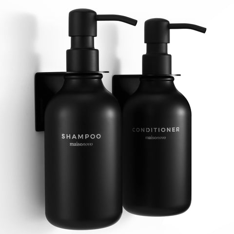 MAISONOVO shampoo dispenser 500ml wall mount black for neat shower organization.