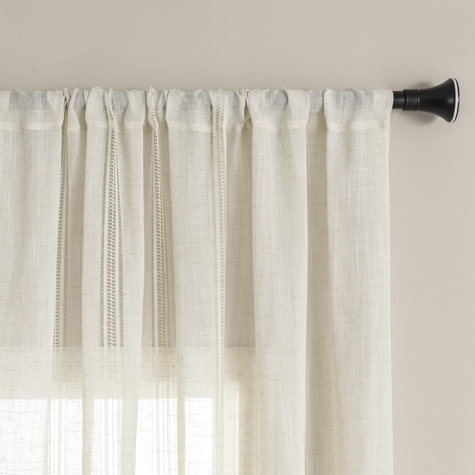 Maison Colette gradient linen sheer curtain detail with vertical hollow-out texture.