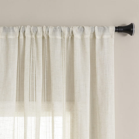 Maison Colette gradient linen sheer curtain detail with vertical hollow-out texture.
