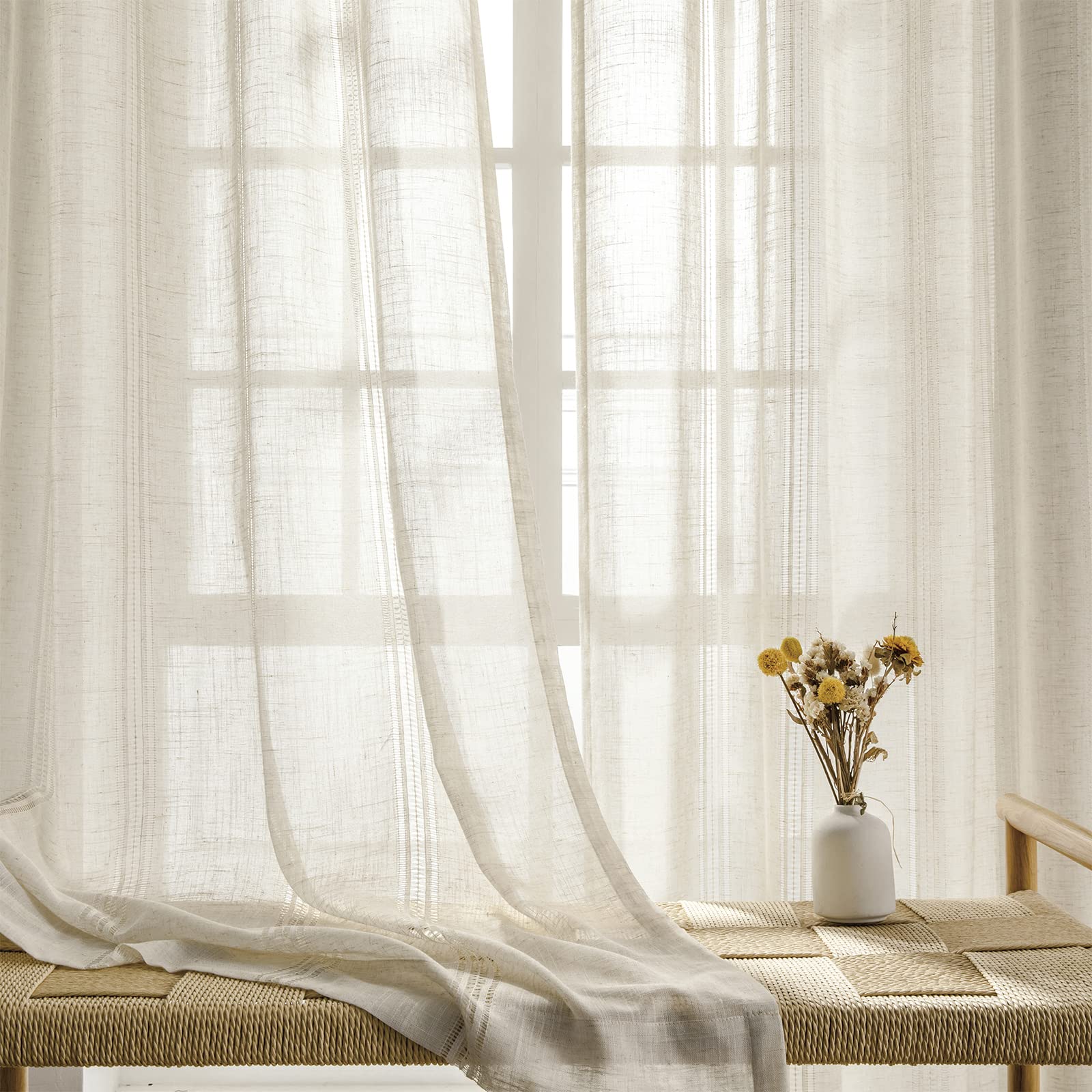 Maison Colette linen sheer curtain, 84 inch length, soft light diffusion for cozy spaces.