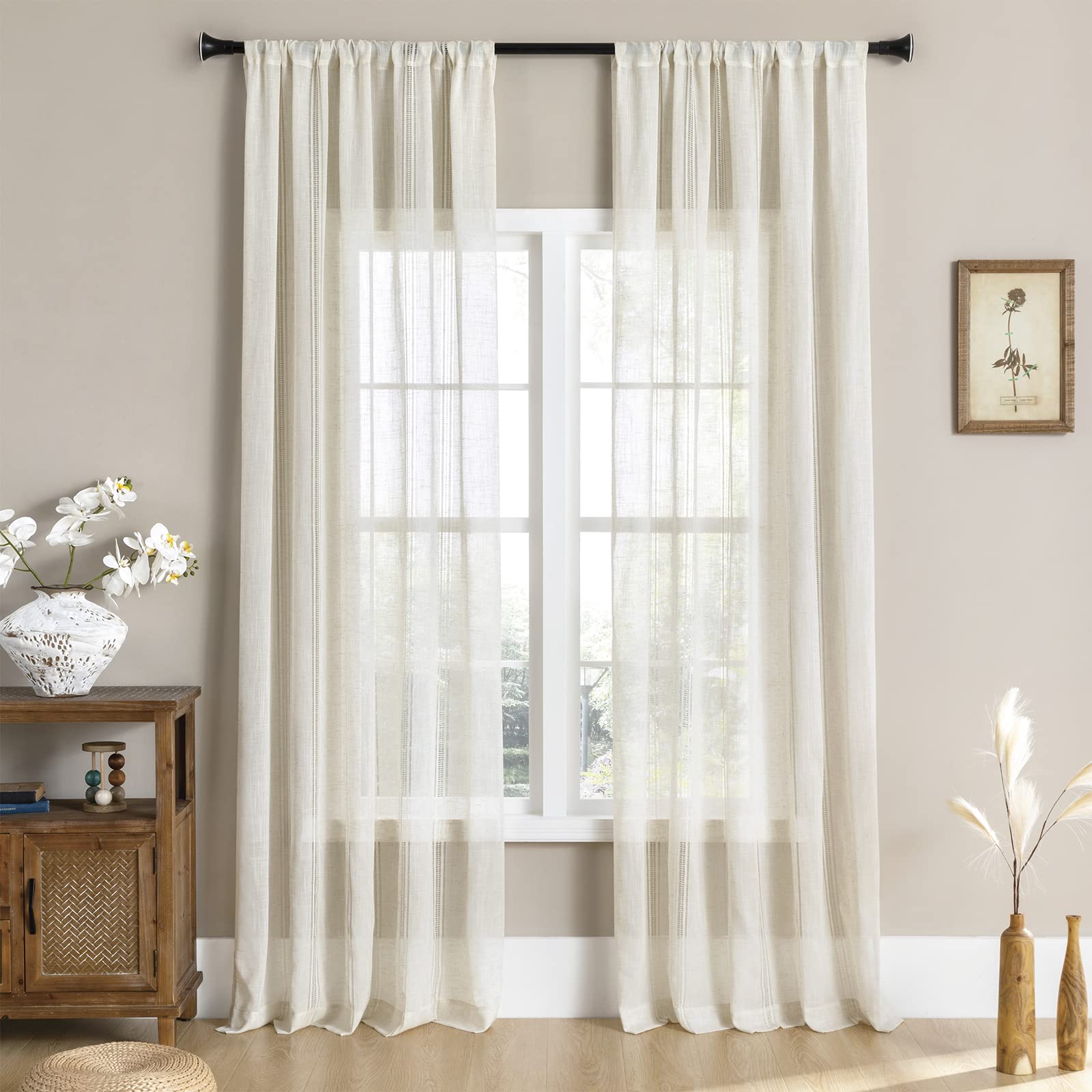 Maison Colette linen sheer curtain with rod pocket for quick, secure installation.