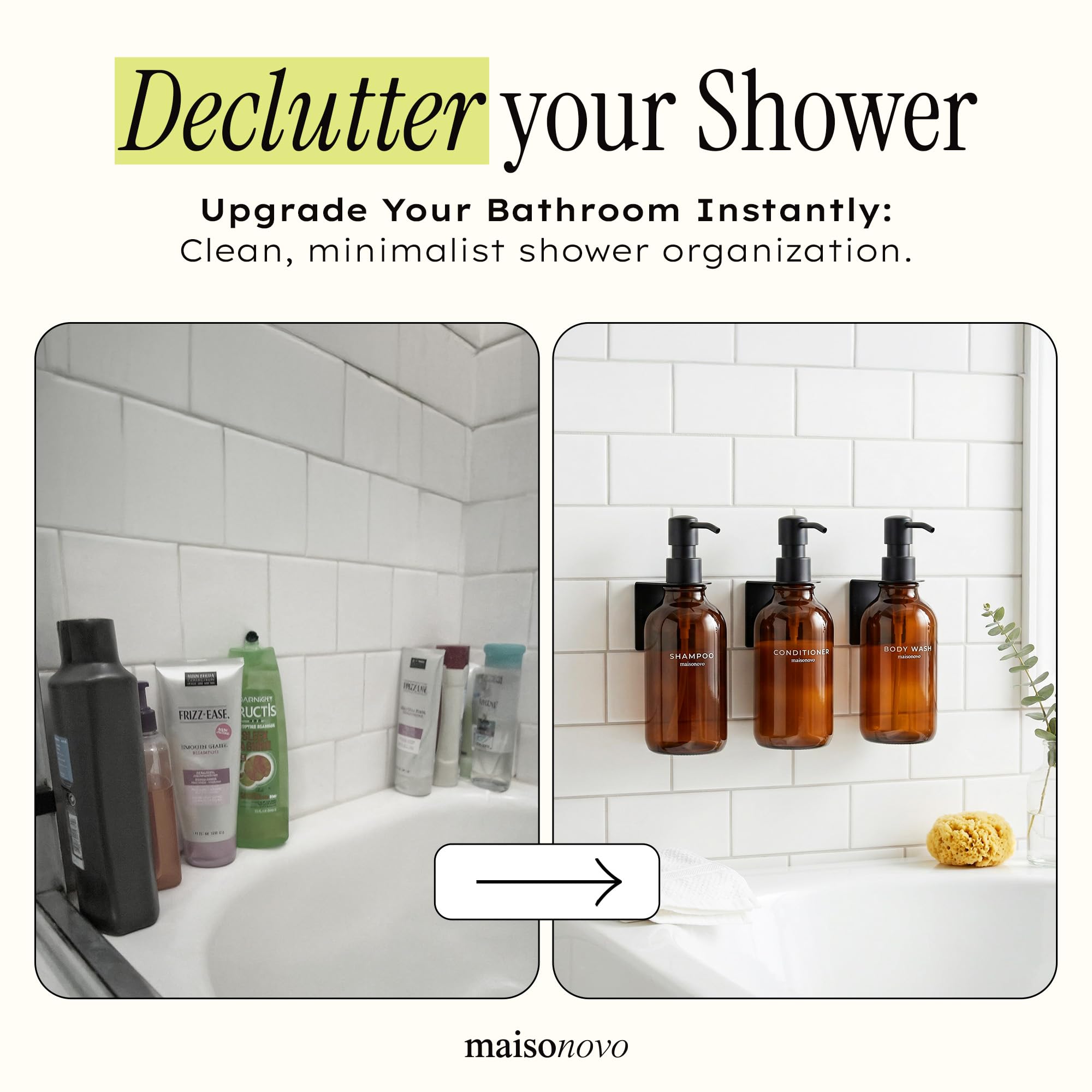 MAISONOVO amber 500ml bottles resist humidity, ideal for bathroom use