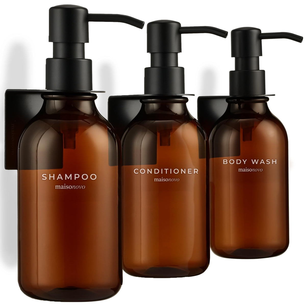 MAISONOVO amber-black shower dispenser 3-pack mounted for a clutter-free bath