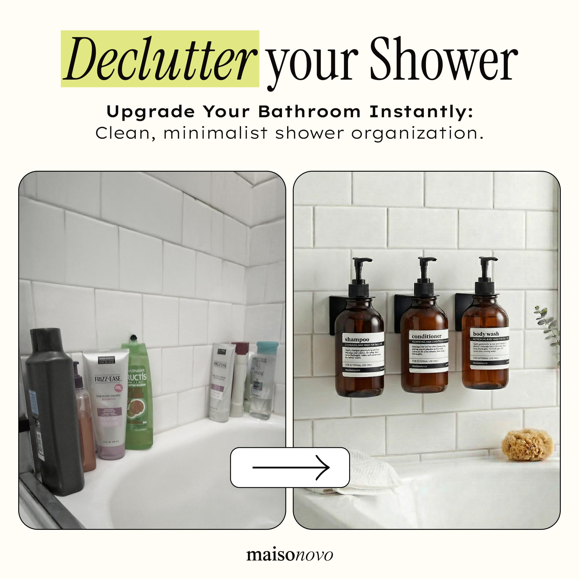Maisonovo amber body wash dispenser wall-mount keeps shower organized.