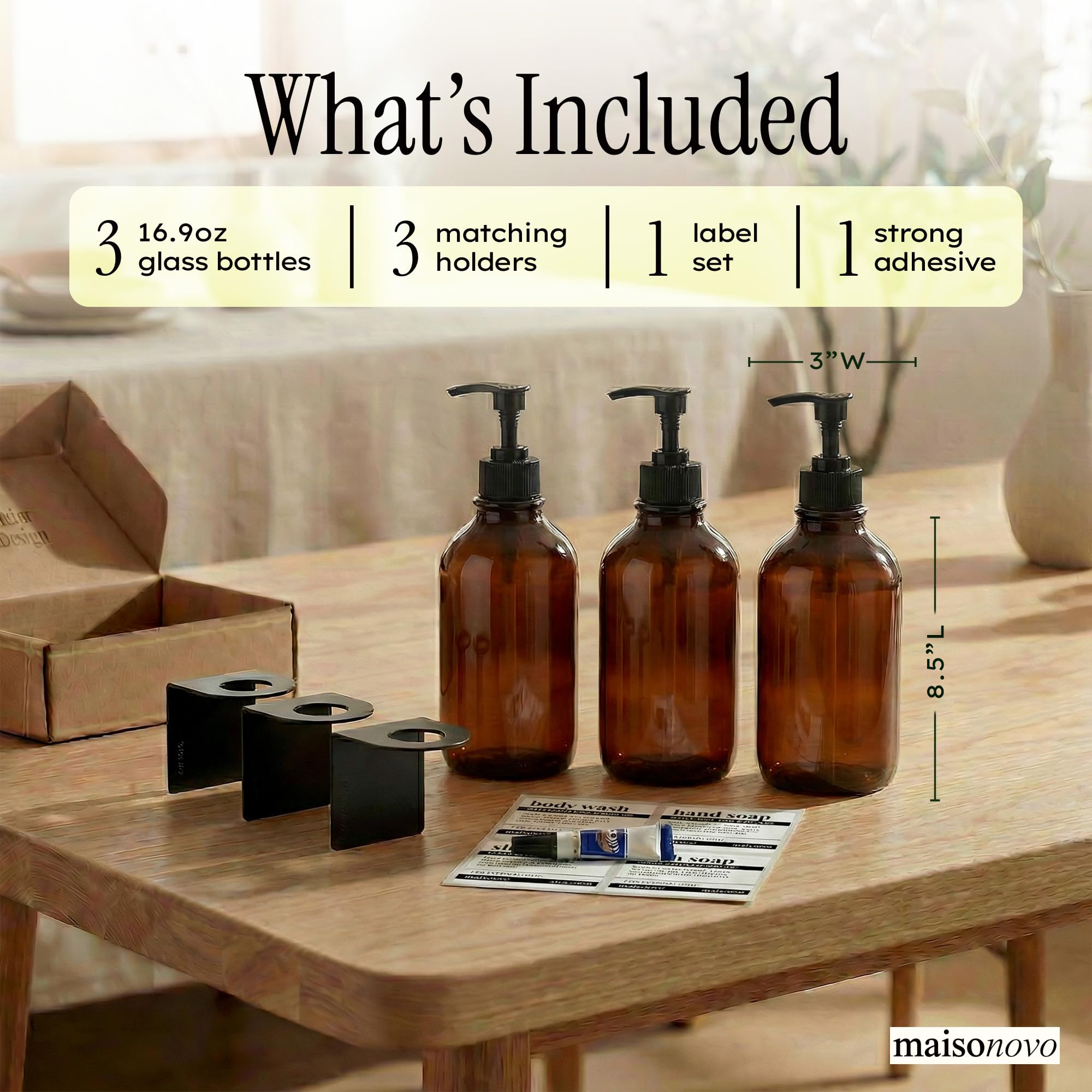 Maisonovo amber conditioner dispenser wall-mount saves counter space.