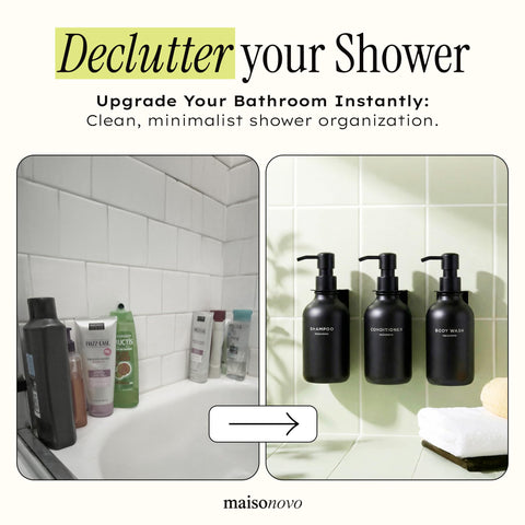 MAISONOVO body wash decal labels for quick bottle identification.