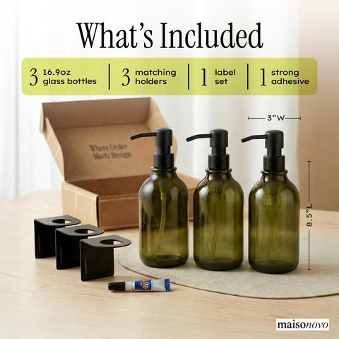MAISONOVO conditioner dispenser green wall-mount pack3 for easy bathroom refills