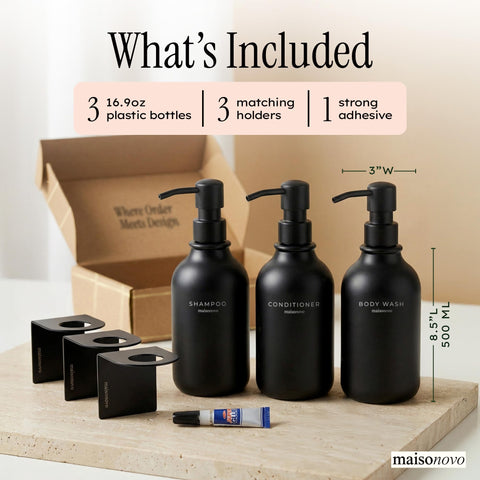 MAISONOVO conditioner dispenser wall-mount 3-pack keeps bathrooms organized.