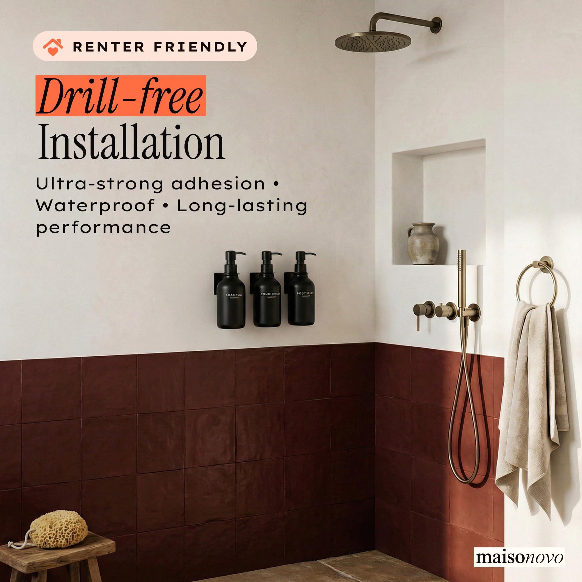 MAISONOVO durable PET plastic bottles resist humidity in daily showers.