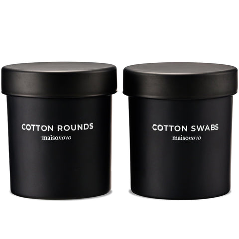 Maisonovo glass bathroom containers in airtight two-pack keep items organized.