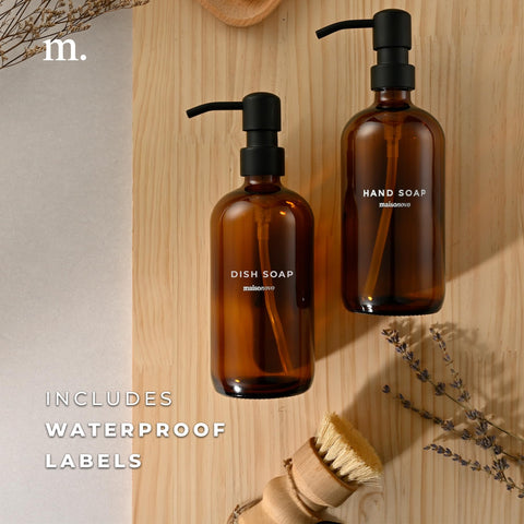 Maisonovo minimalist white dispensers complement modern sinks stylishly.