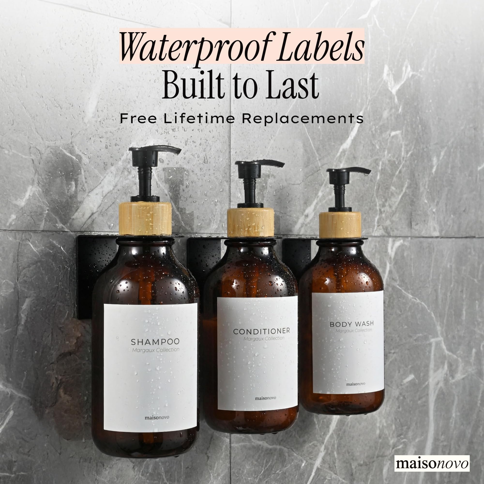 No-drill installation demonstrated on a smooth bathroom surface with MAISONOVO set.