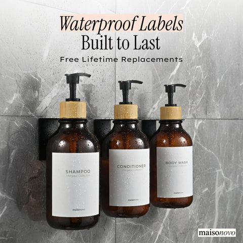 No-drill installation demonstrated on a smooth bathroom surface with MAISONOVO set.