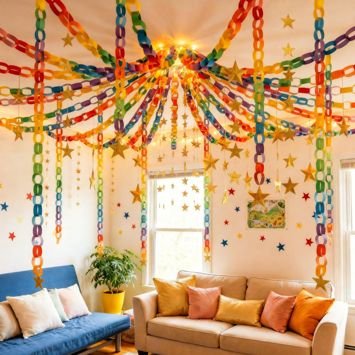 Maitys paper chain strips in bright colors for festive crafts and decor.
