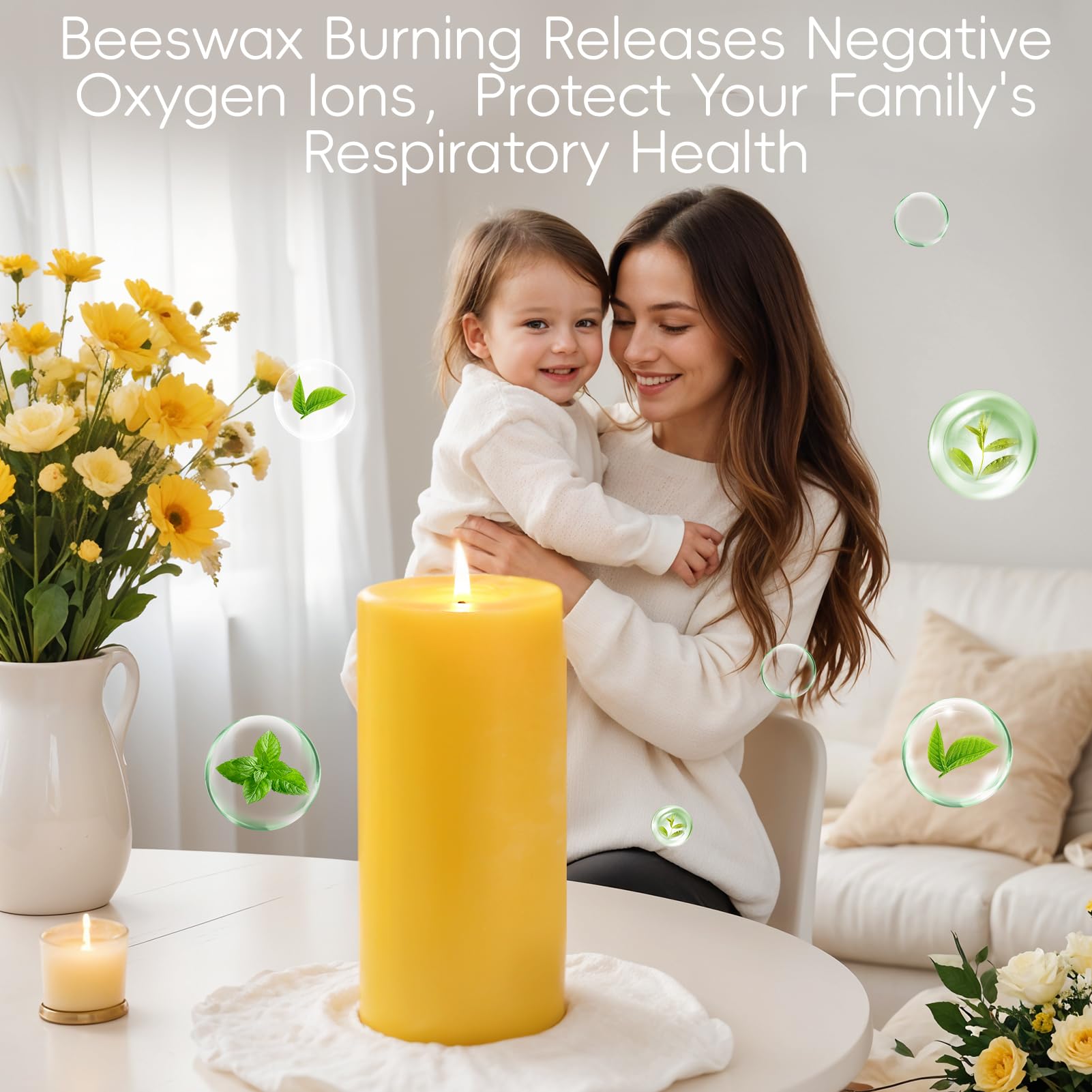 MAKALONE air-purifying beeswax candles help create calm spaces during meditation or reading.