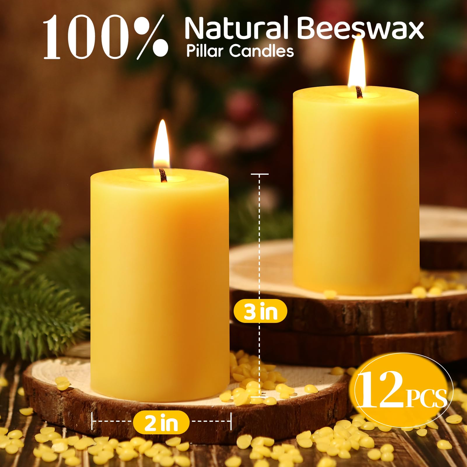 MAKALONE dripless smokeless beeswax candle, 2x3in for clean burn