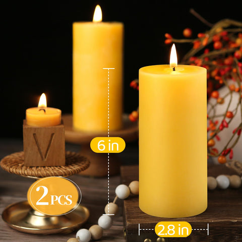MAKALONE natural beeswax candles glow with warm color and subtle honey hue.