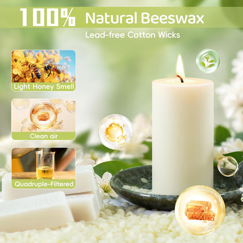 MAKALONE off-white unscented beeswax pillar candle for a calm lighting moment.