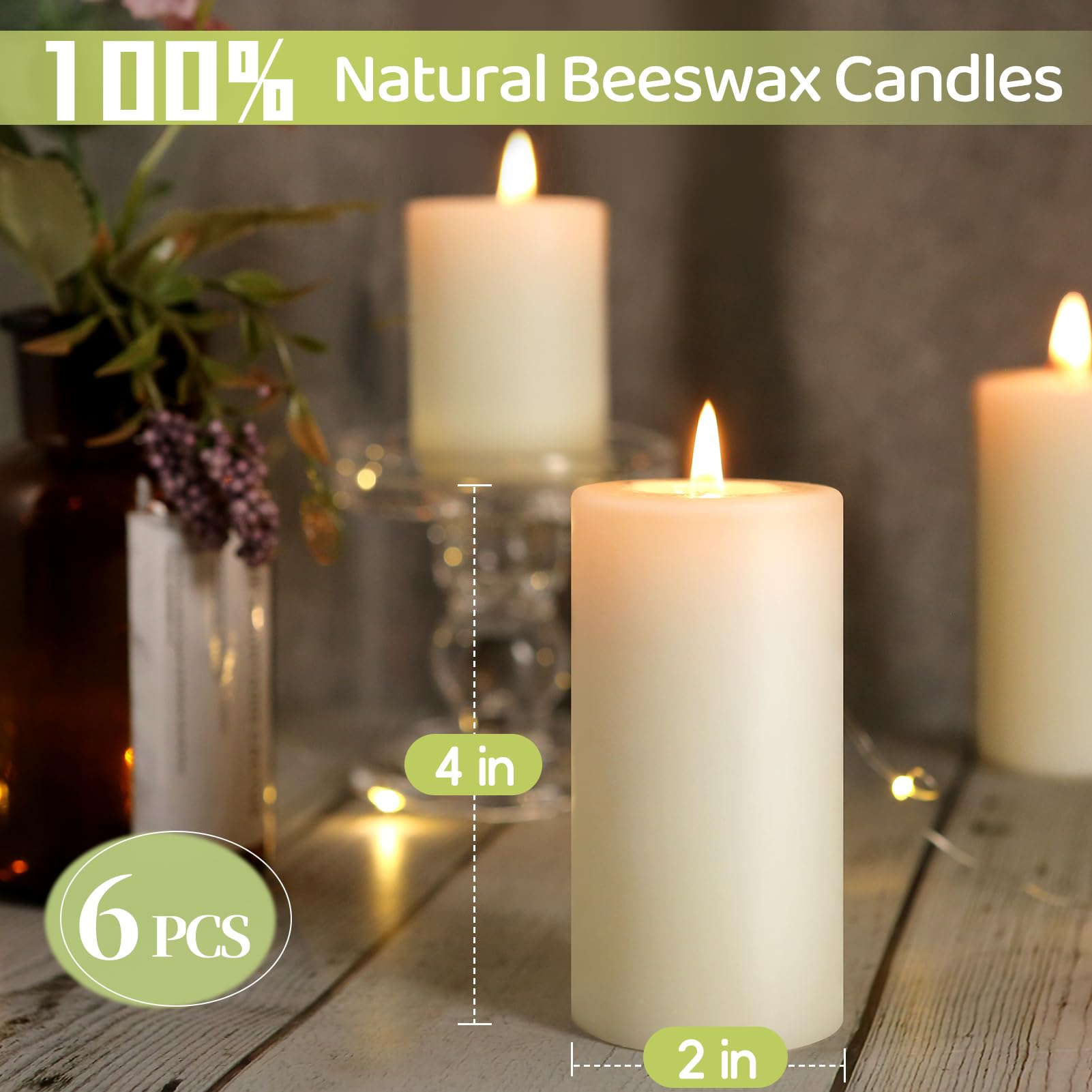 MAKALONE smokeless beeswax pillar candle for cozy indoor ambiance.
