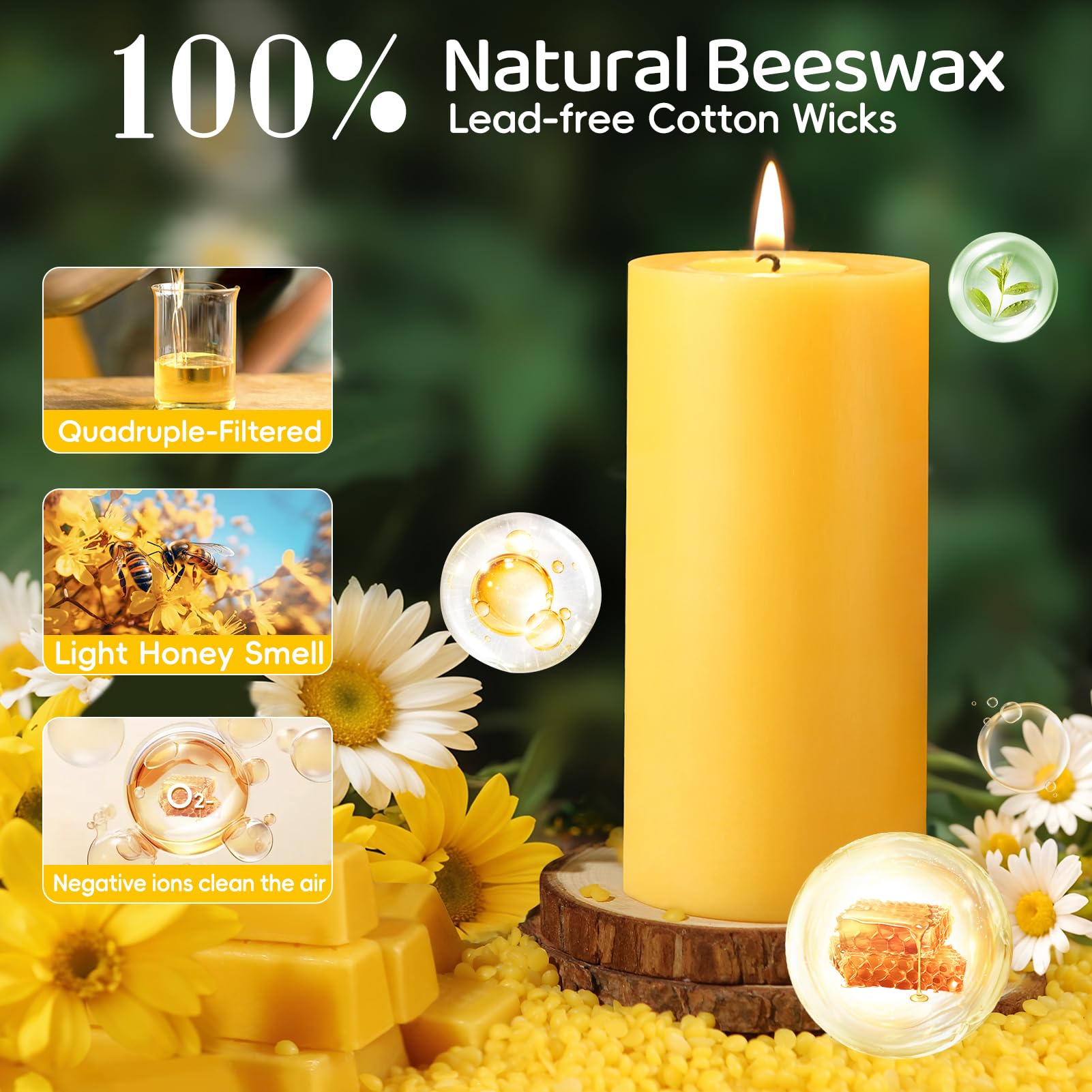MAKALONE unscented beeswax candles, 2-pack, clean-burning with dripless design for safe use.