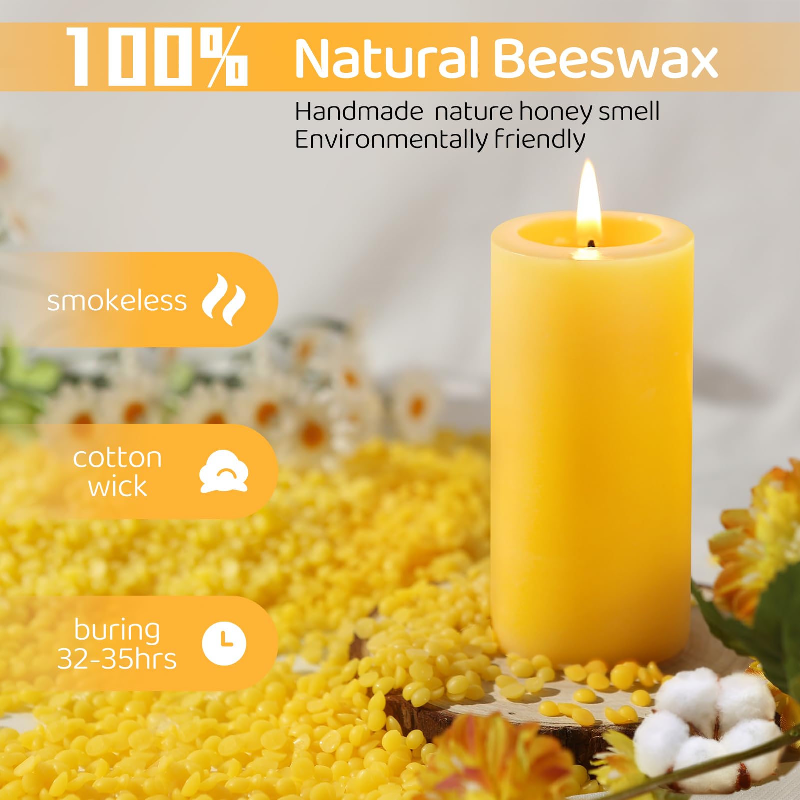 MAKALONE unscented beeswax pillars keep spaces calm and fragrance-free