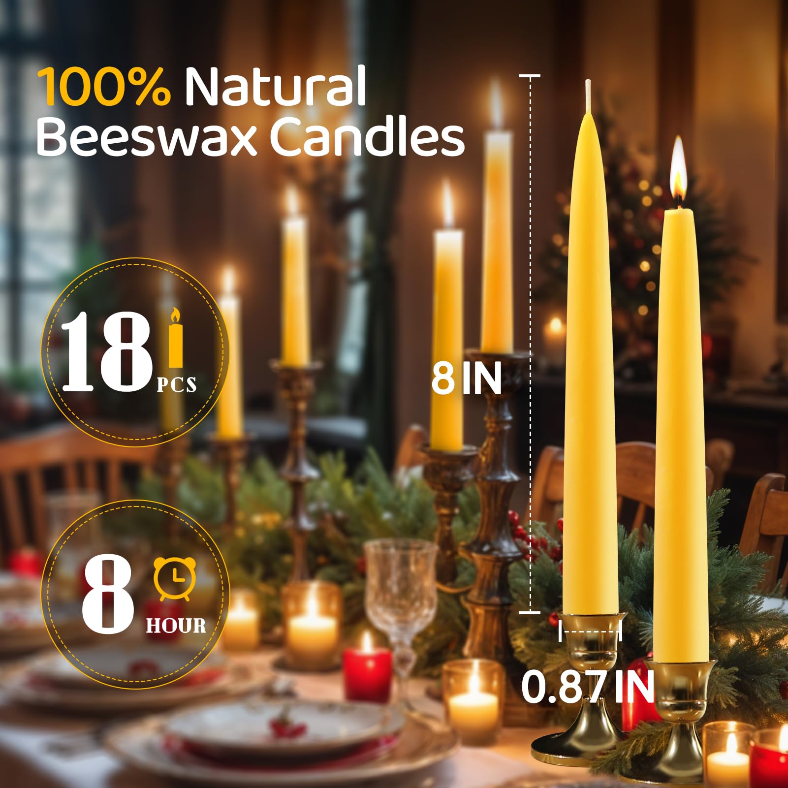 MAKALONE unscented beeswax taper candles offer smokeless, steady burn.
