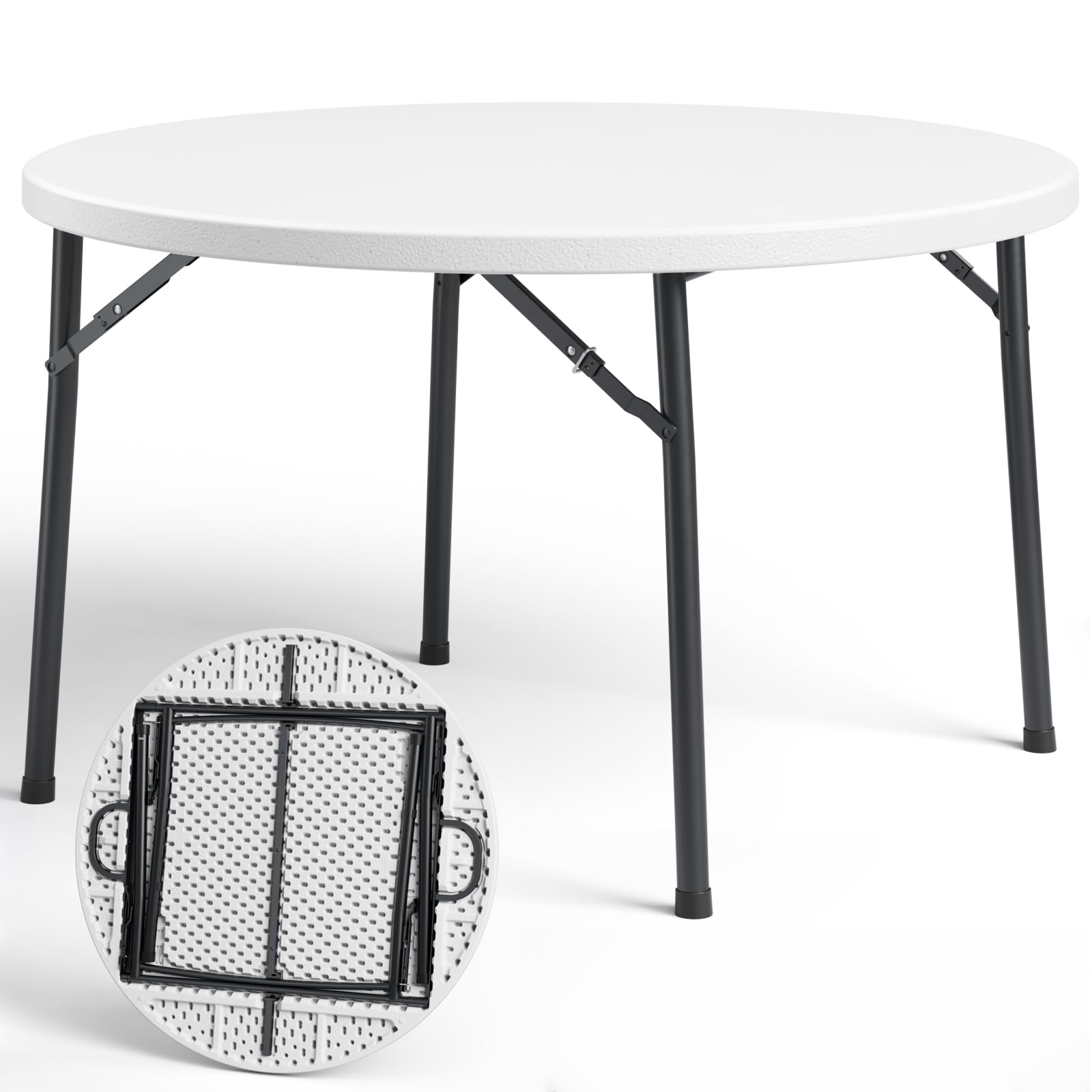 MAKE CHANGES 48-inch folding round table set for dining, roomy surface for 4–6 guests.