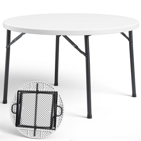 MAKE CHANGES 48-inch folding round table set for dining, roomy surface for 4–6 guests.