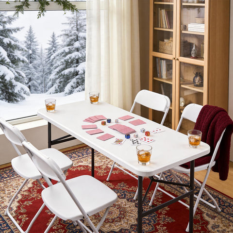 MAKE CHANGES 4ft folding table folds flat for storage in small spaces