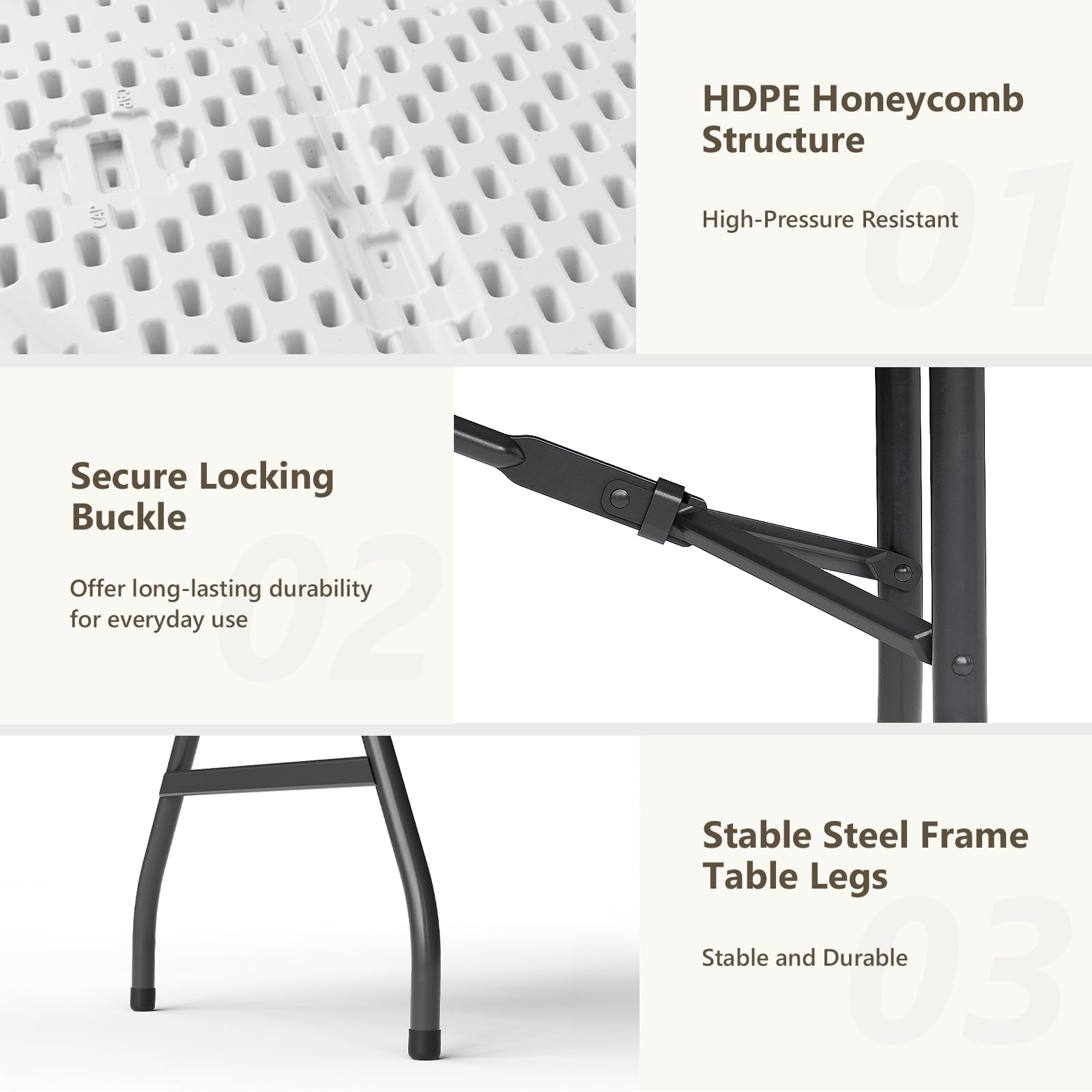 MAKE CHANGES 6ft folding table with reinforced steel legs for stable support.