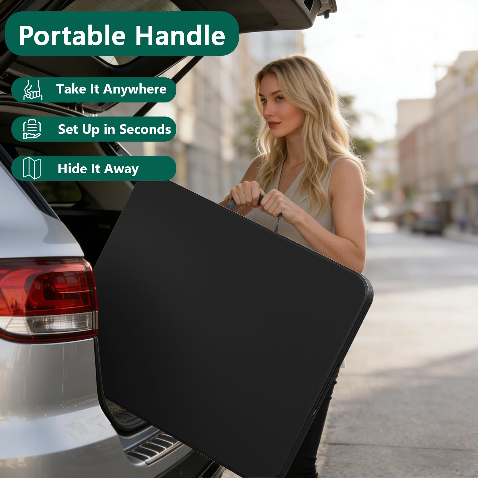 MAKE CHANGES 6FT folding table with steel legs provides stability.