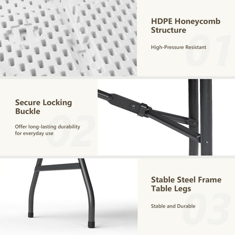 MAKE CHANGES 6ft folding table with reinforced steel legs for stable support.