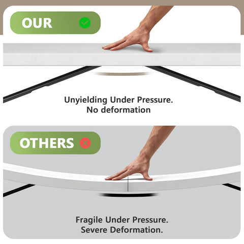 MAKE CHANGES 6ft folding table surface close-up showing a smooth, wipe-clean finish.
