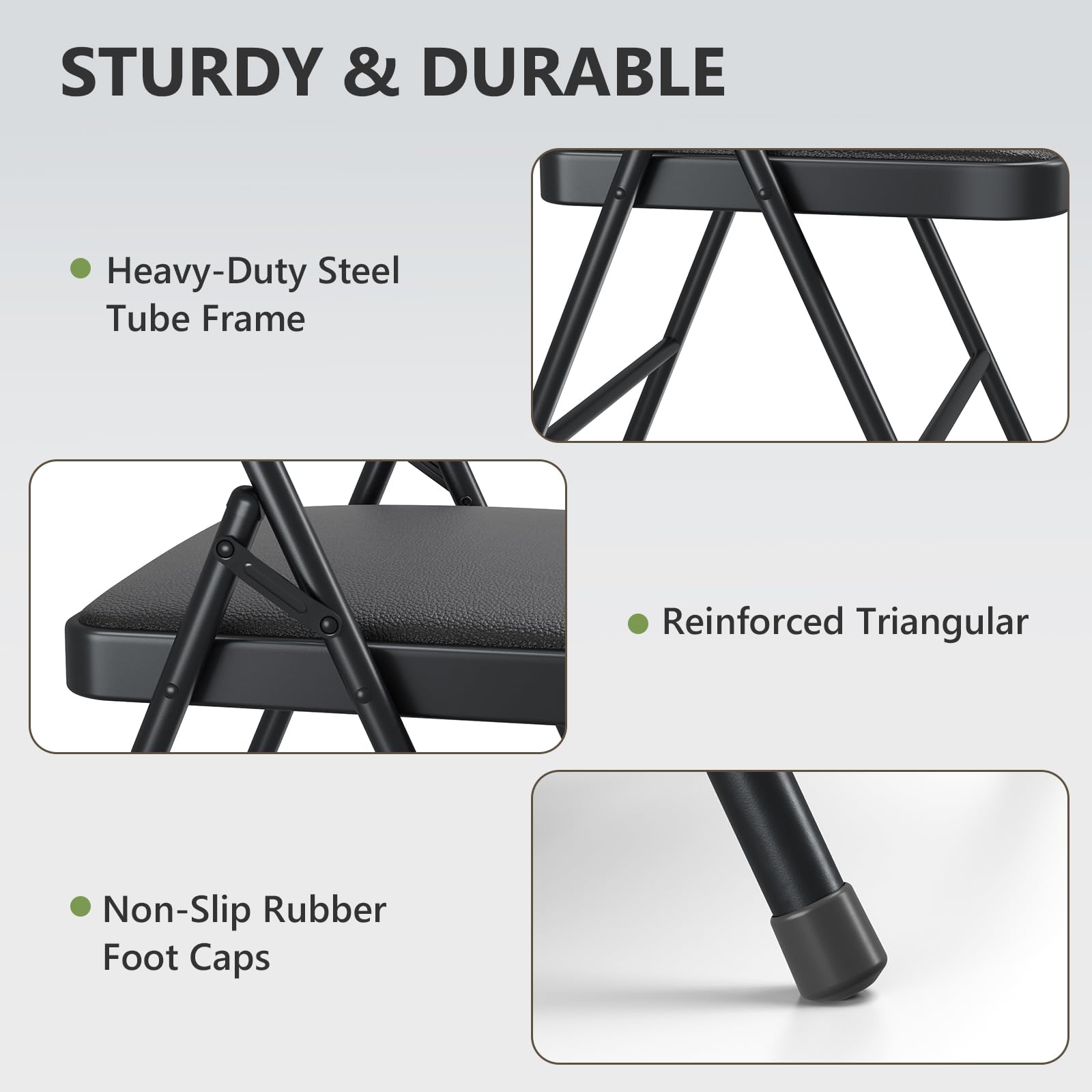 Make Changes folding chairs metal frame close-up demonstrating strong support
