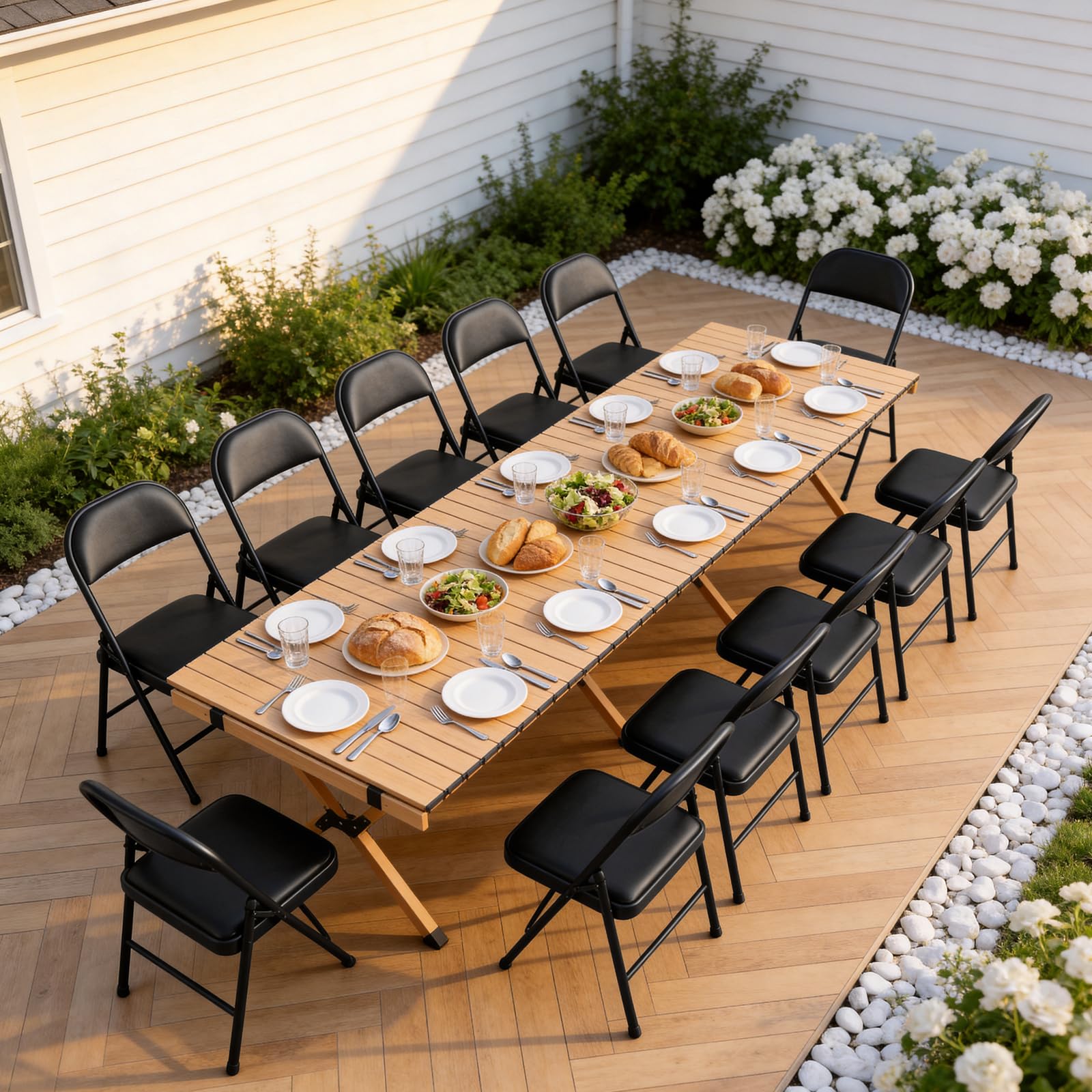 Make Changes folding chairs on outdoor patio setup offering versatile seating