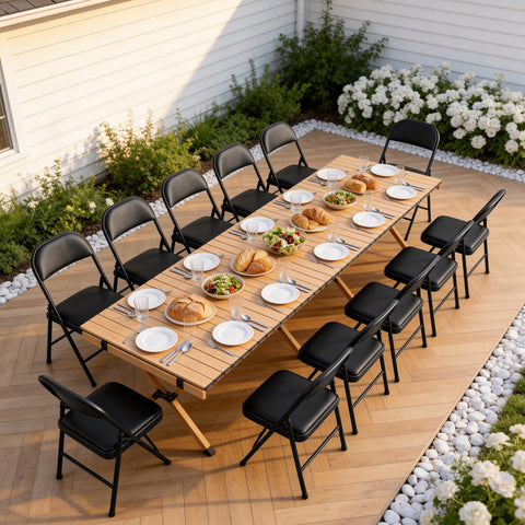 Make Changes folding chairs on outdoor patio setup offering versatile seating