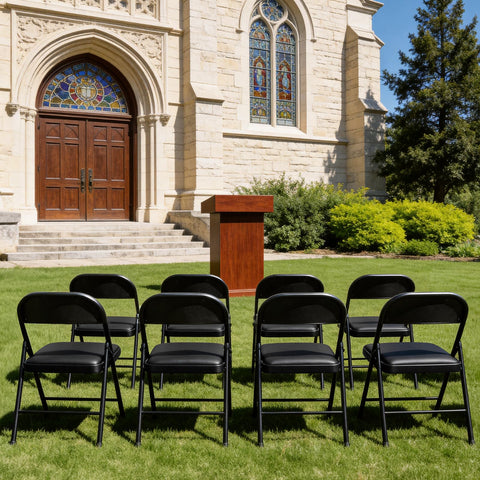 Make Changes folding chairs side view highlighting compact footprint for storage