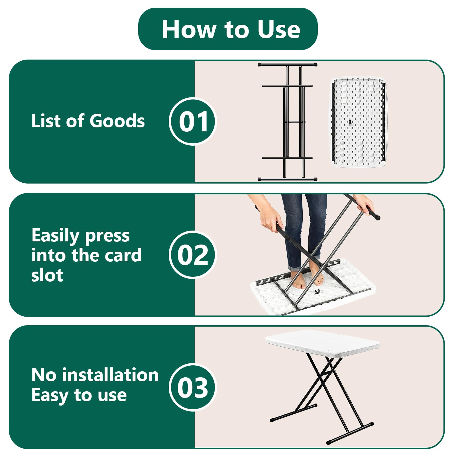 MAKE CHANGES folding table 30-inch supports up to 200 lbs of weight