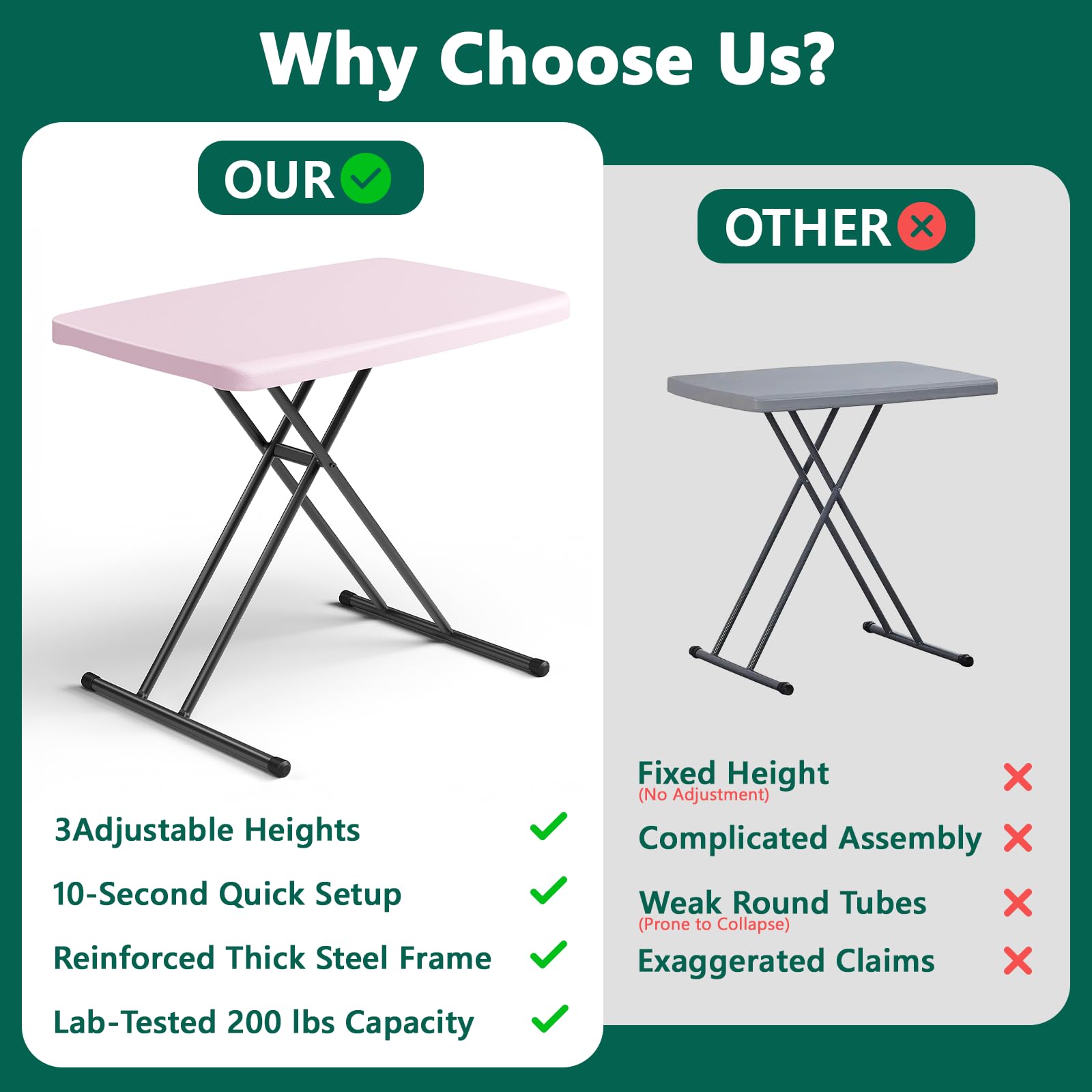 Make Changes folding table assembly-free setup for instant use