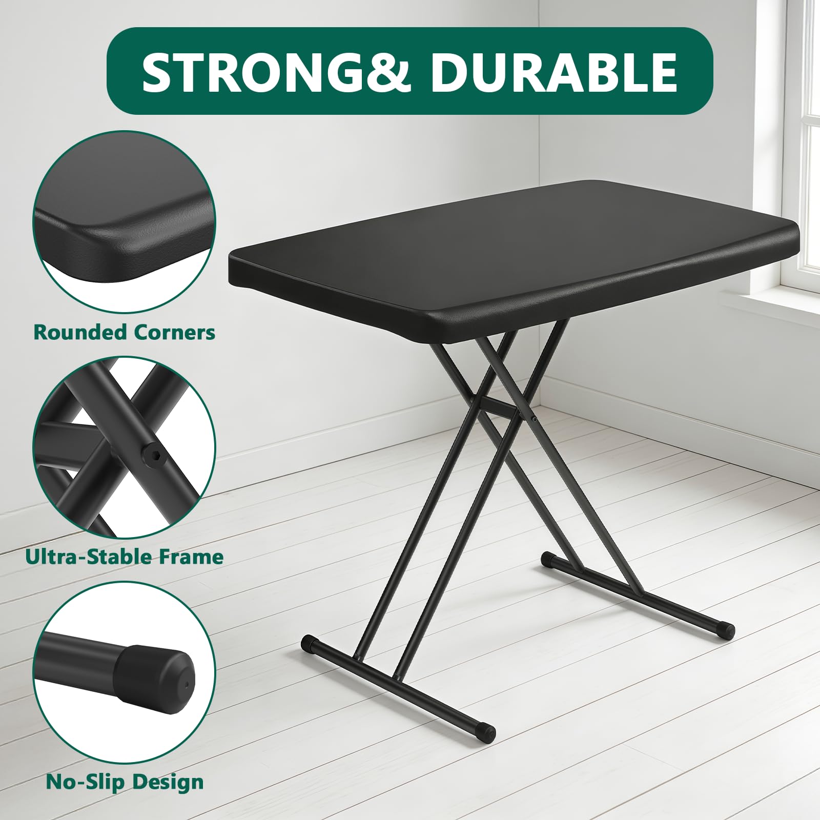 Make Changes folding table 30-inch HDPE top close-up shows granite texture.