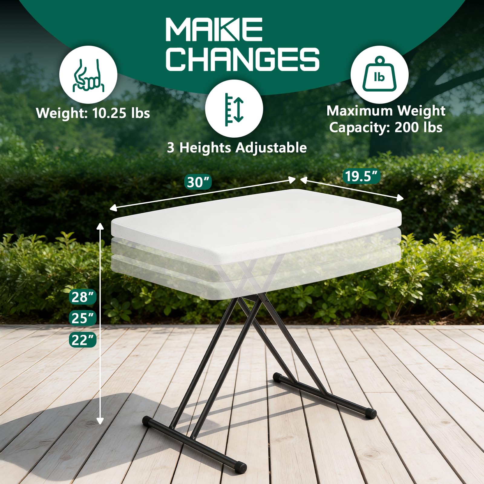 MAKE CHANGES folding table 30-inch height-adjustment for customized comfort