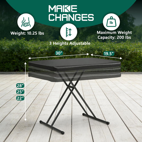 Make Changes folding table 30-inch ideal for camping, dining, or mobile workspace.
