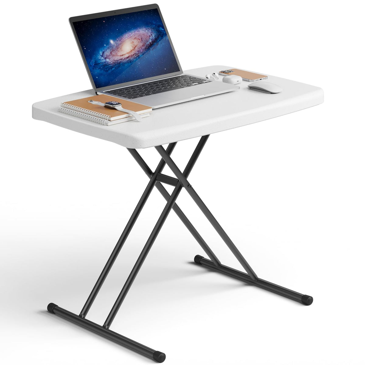 MAKE CHANGES folding table 30-inch unfolded setup showing quick, sturdy use anywhere