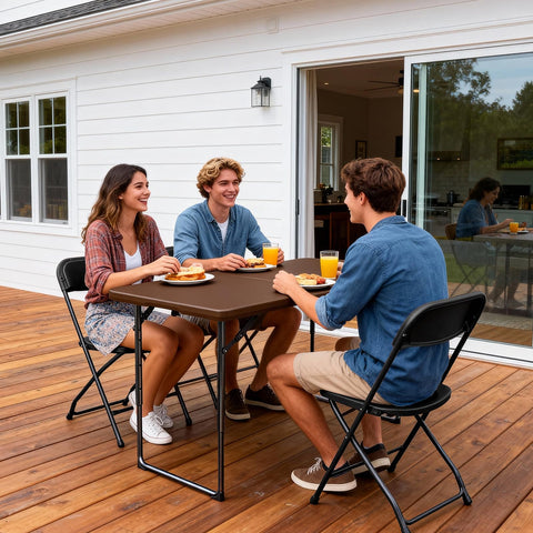 Make Changes folding table 4ft adjustable heights for versatile layouts.