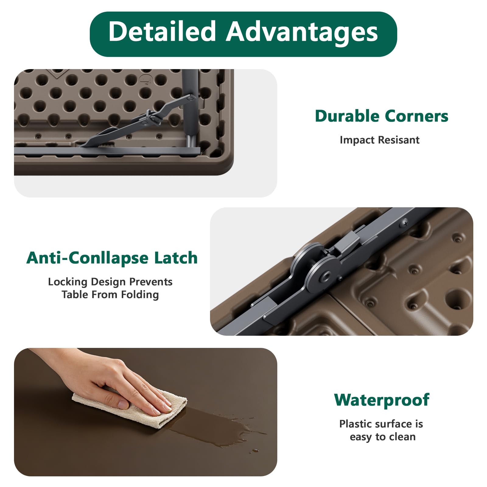Make Changes folding table 4ft smooth white surface easy to wipe clean.