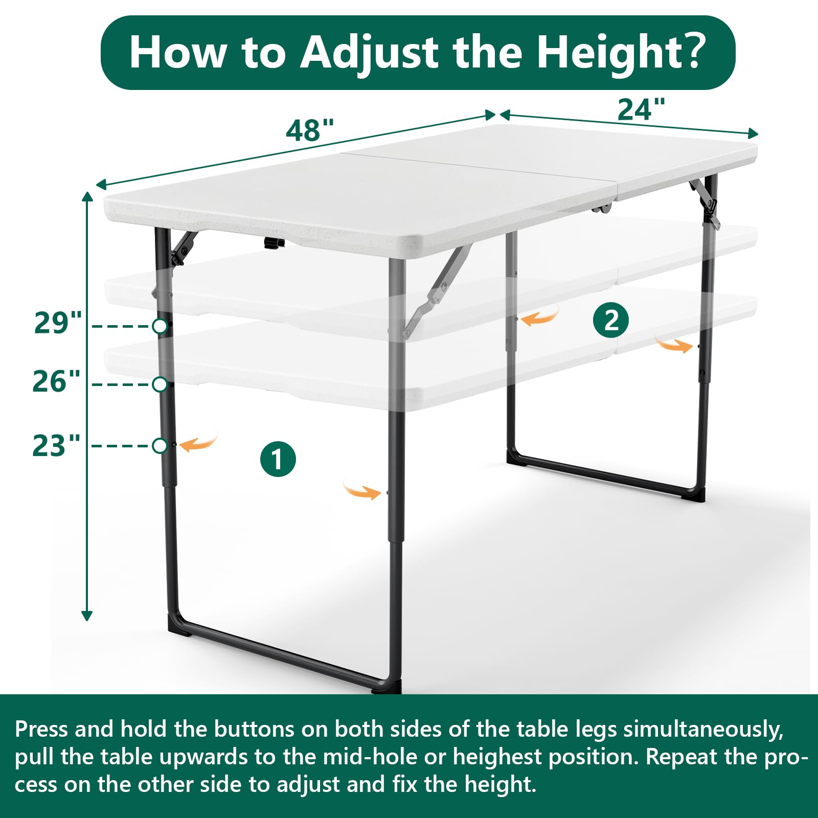 Make Changes folding table 4ft with steel legs provides sturdy support.