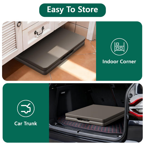Make Changes folding table fits in car trunk for easy transport.
