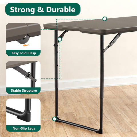 MAKE CHANGES folding table indoor dining display and seating option.