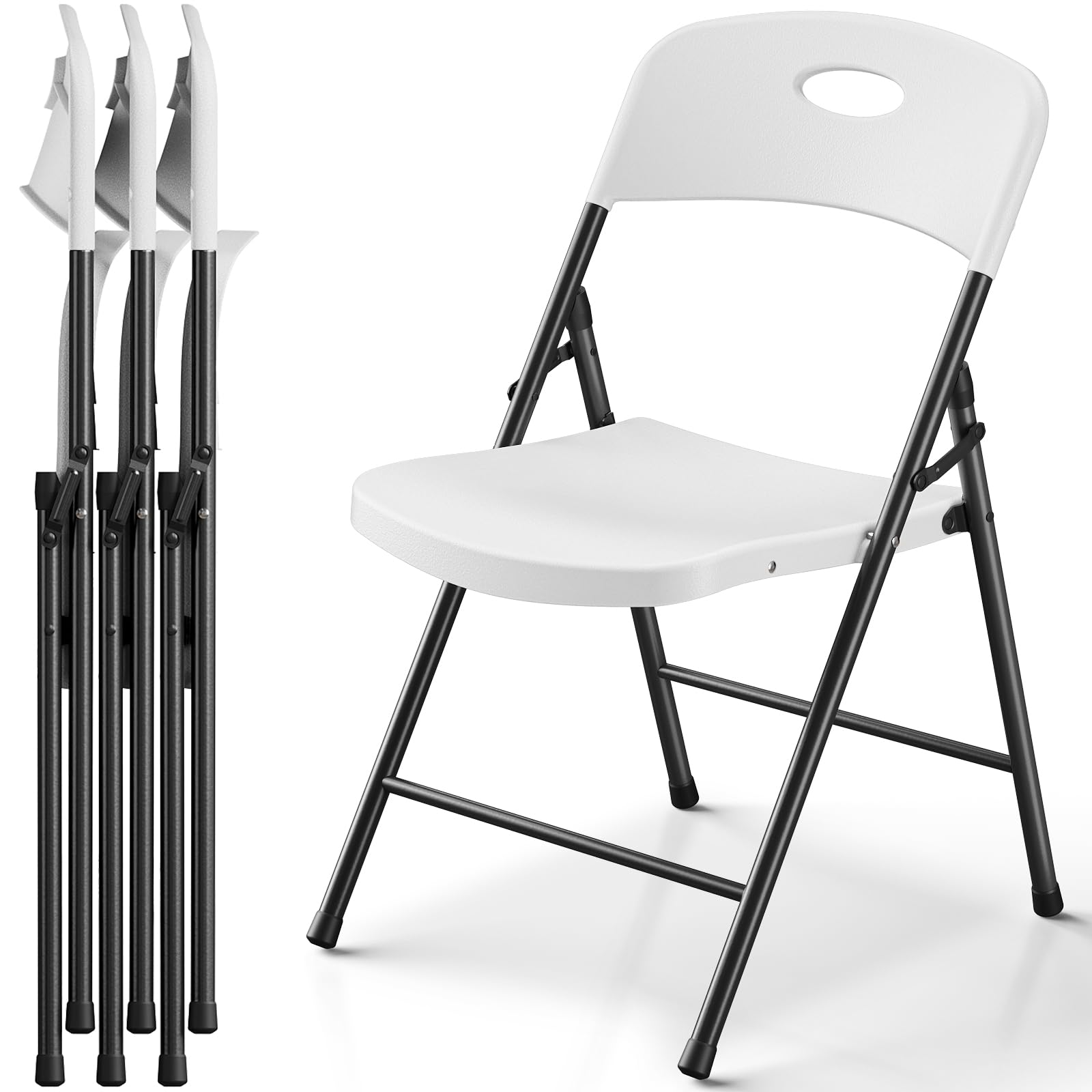 Make Changes plastic folding chair, white, ideal for outdoor gatherings and easy transport.